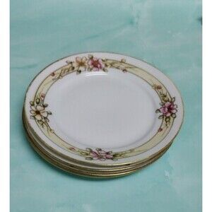 Vintage Nippon 6.25” Bread Plate Floral Hand Painted Gold Gilt Lot of 4 - READ
